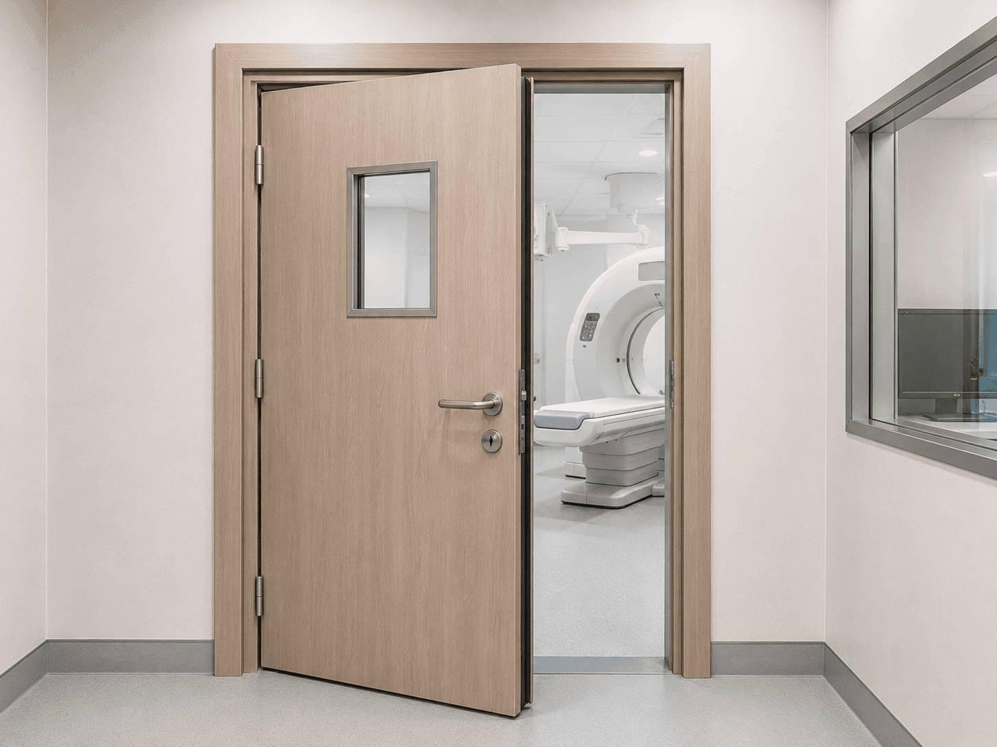 Lead-lined door illustrated in a medical imaging environment